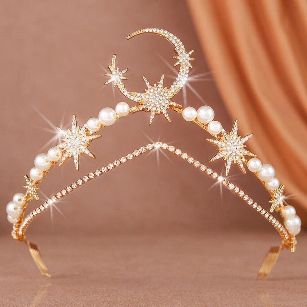 Fairy Moon Stars Goddess Crown Headpiece Alloy Women Wedding Prom Festive